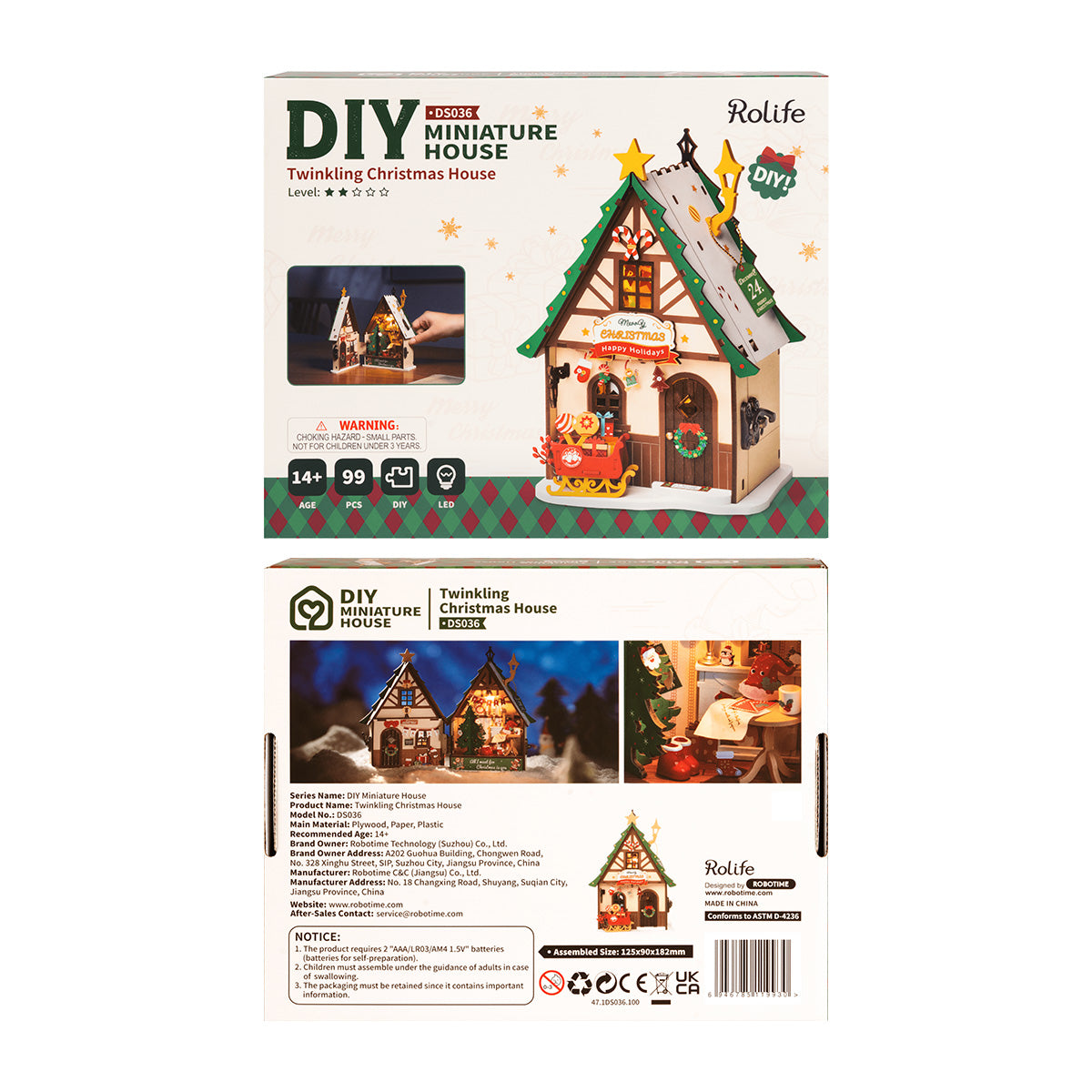 Rolife Twinkling Christmas House DIY Miniature House DS036