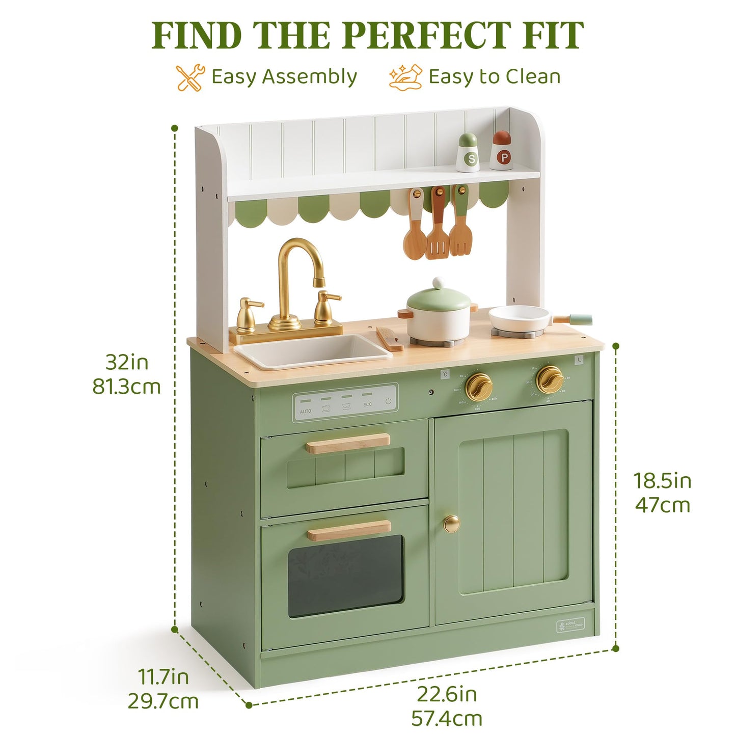 ROBUD Wooden Kids Play Kitchen Set - Olivia Green