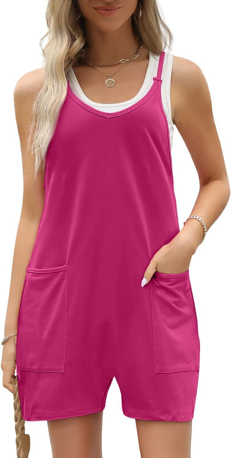 Women's Casual Sleeveless Loose Short Jumpsuit with Thin Straps