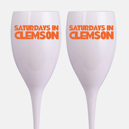 Clemson, College Town Saturdays Plastic Champagne Flutes, Set of 2