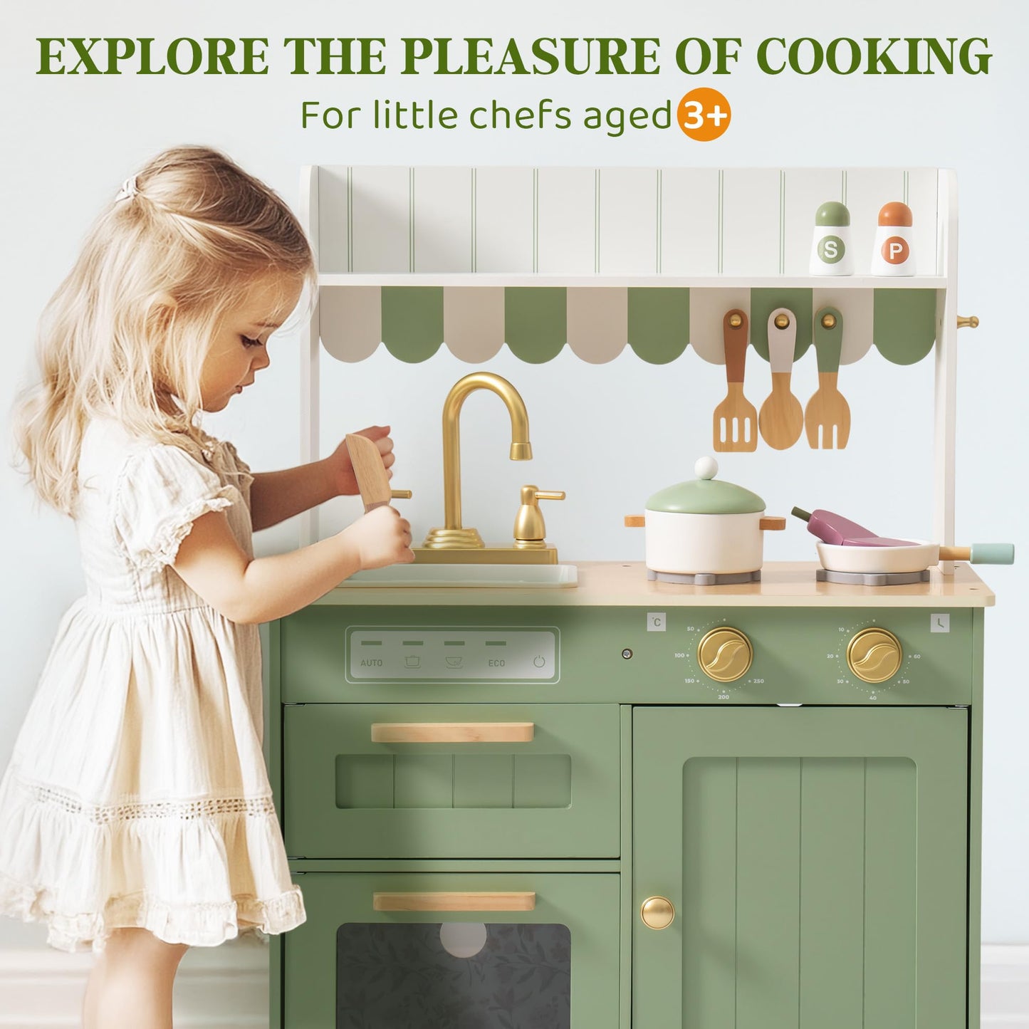 ROBUD Wooden  Kids Play Kitchen Set - Olivia Green