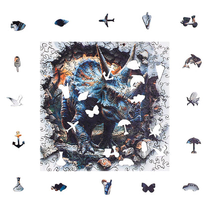 ROBOTIME Wall Breaking Triceratops Wooden Jigsaw Puzzle with Frame