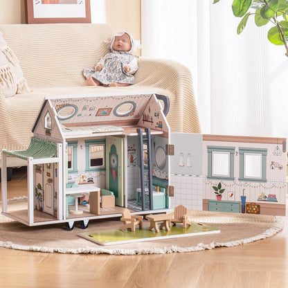 ROBUD Wooden Realistic Camper Van Dollhouse