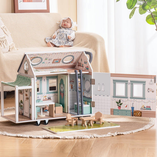 ROBUD Wooden Realistic Camper Van Dollhouse