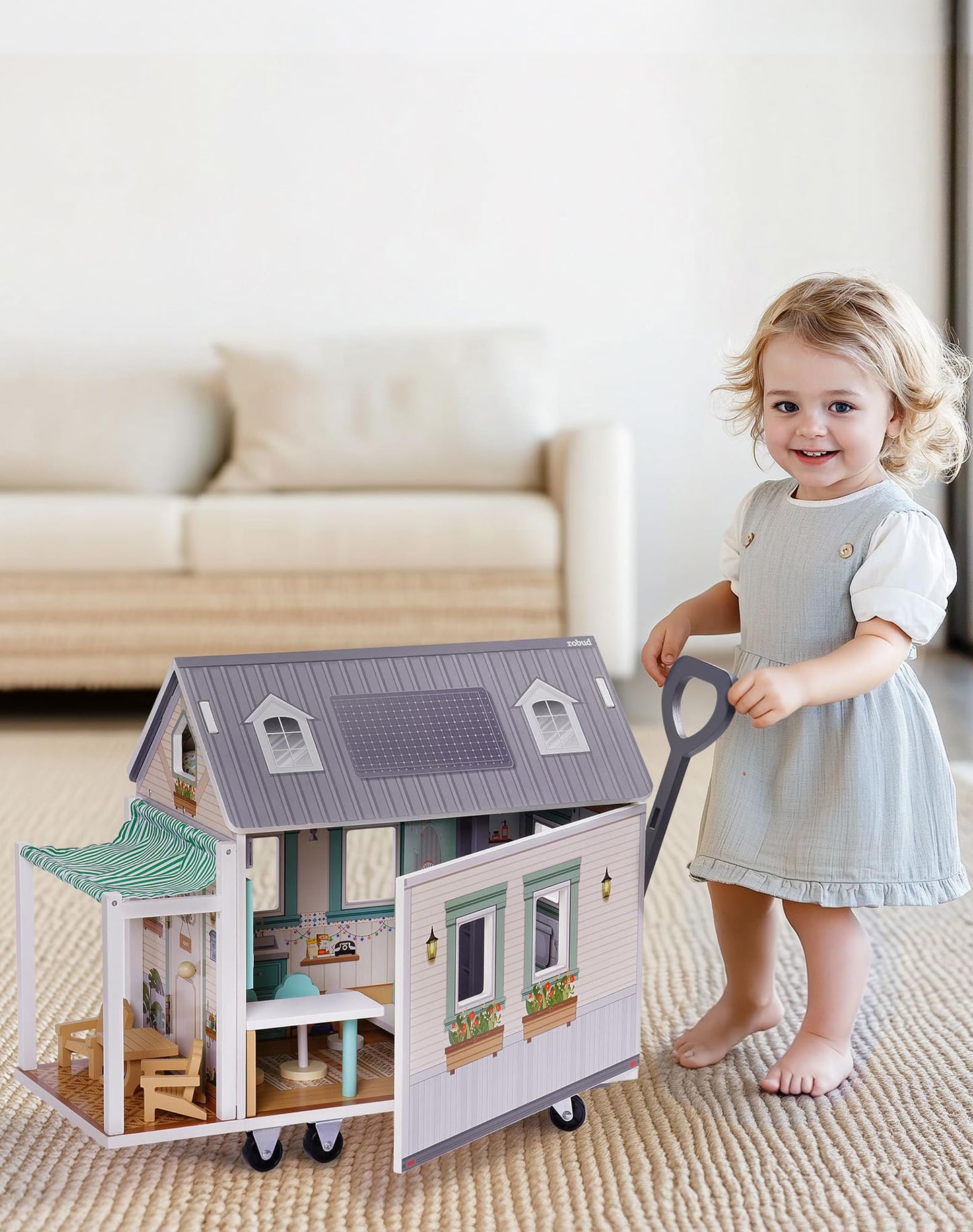 ROBUD Wooden Realistic Camper Van Dollhouse