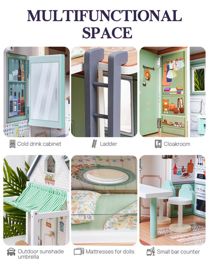 ROBUD Wooden Realistic Camper Van Dollhouse