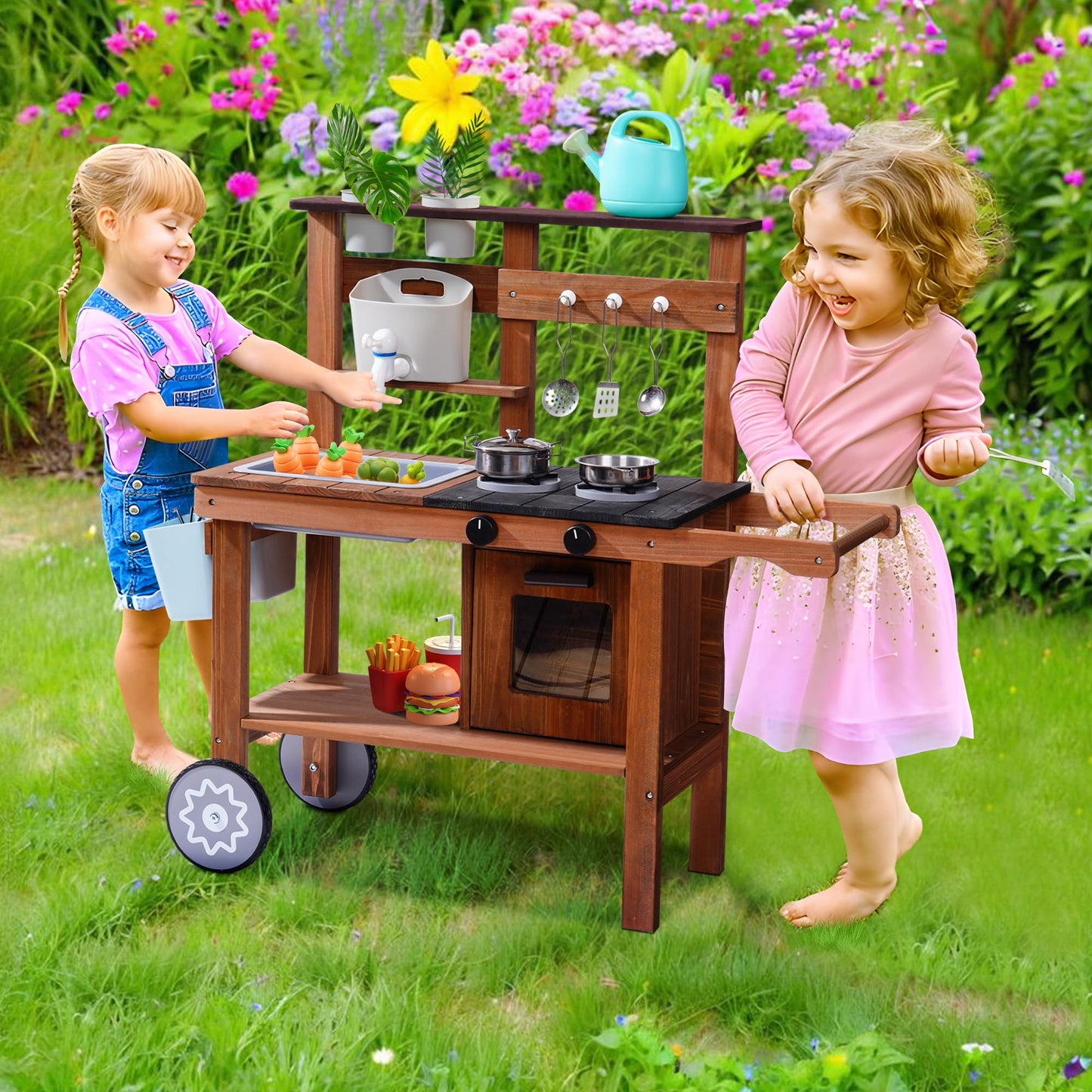 ROBUD Wooden Outdoor Kitchen Playset with Wheels - Mud