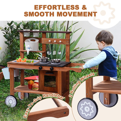 ROBUD Wooden Outdoor Kitchen Playset with Wheels - Mud
