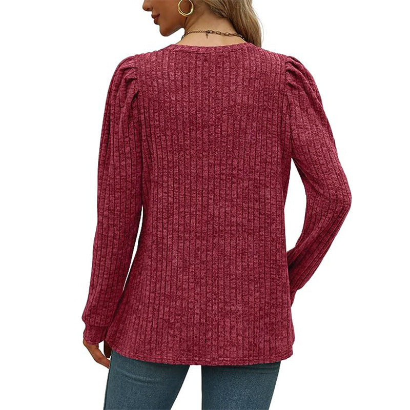 Women's Puff Sleeve Long Sleeve Crew Neck Knit Top
