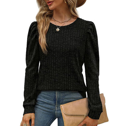 Women's Puff Sleeve Long Sleeve Crew Neck Knit Top