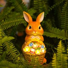 Simulation Solar-Powered Bunny Basket Decorative Ornament for Home Decor
