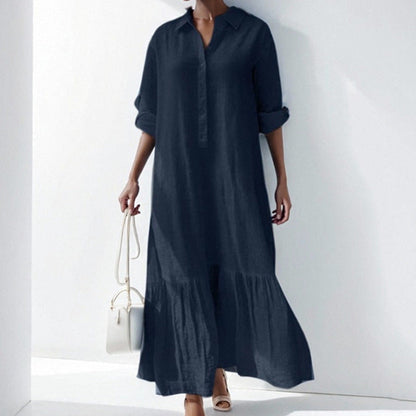 Asymmetrical Shirt Collar Button-Up Casual Long Sleeve Dress