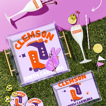 Clemson, College Town Saturdays Plastic Champagne Flutes, Set of 2