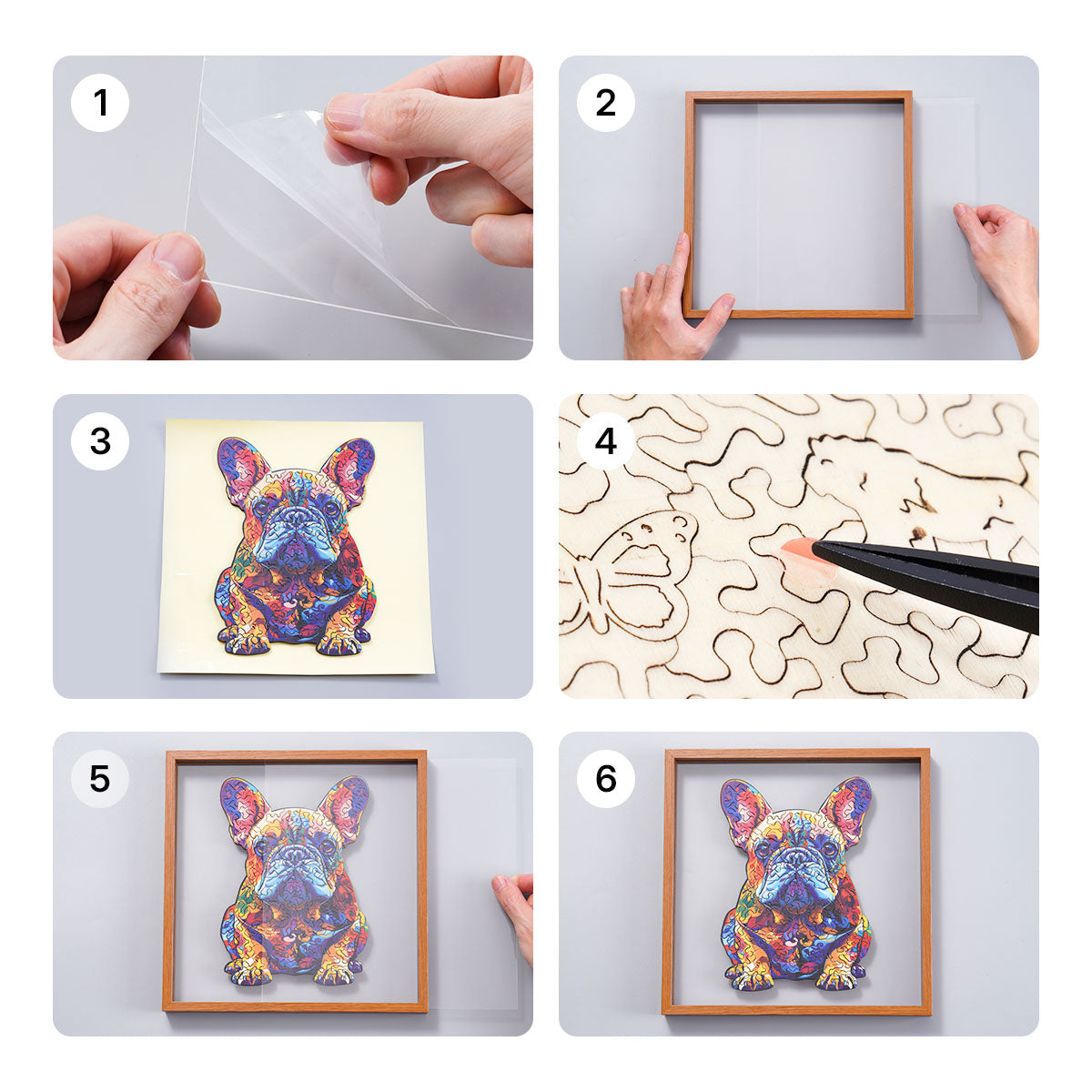 ROBOTIME French Bulldog Wooden Jigsaw Puzzle with Frame
