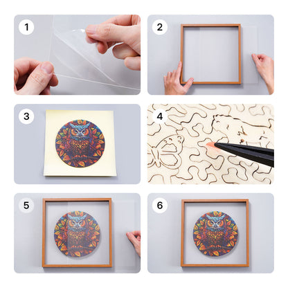 ROBOTIME Moonlight Owl Wooden Jigsaw Puzzle with Frame