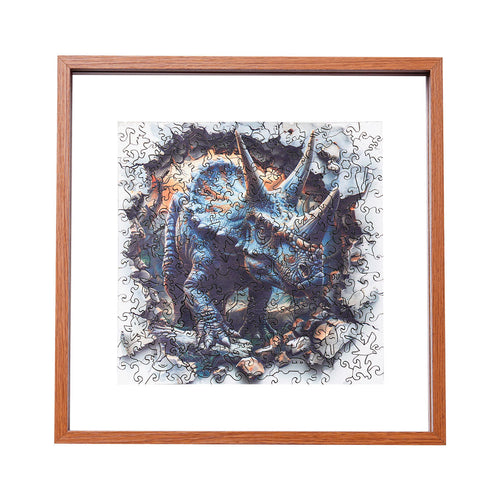 ROBOTIME Wall Breaking Triceratops Wooden Jigsaw Puzzle with Frame