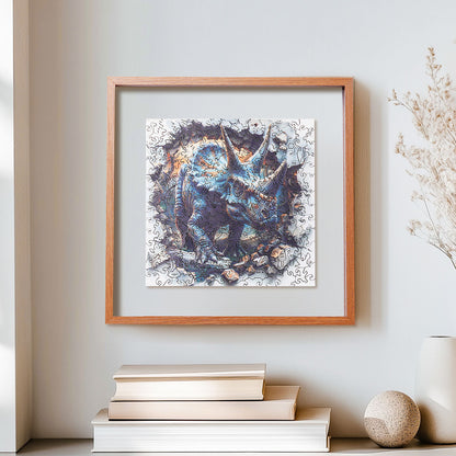 ROBOTIME Wall Breaking Triceratops Wooden Jigsaw Puzzle with Frame