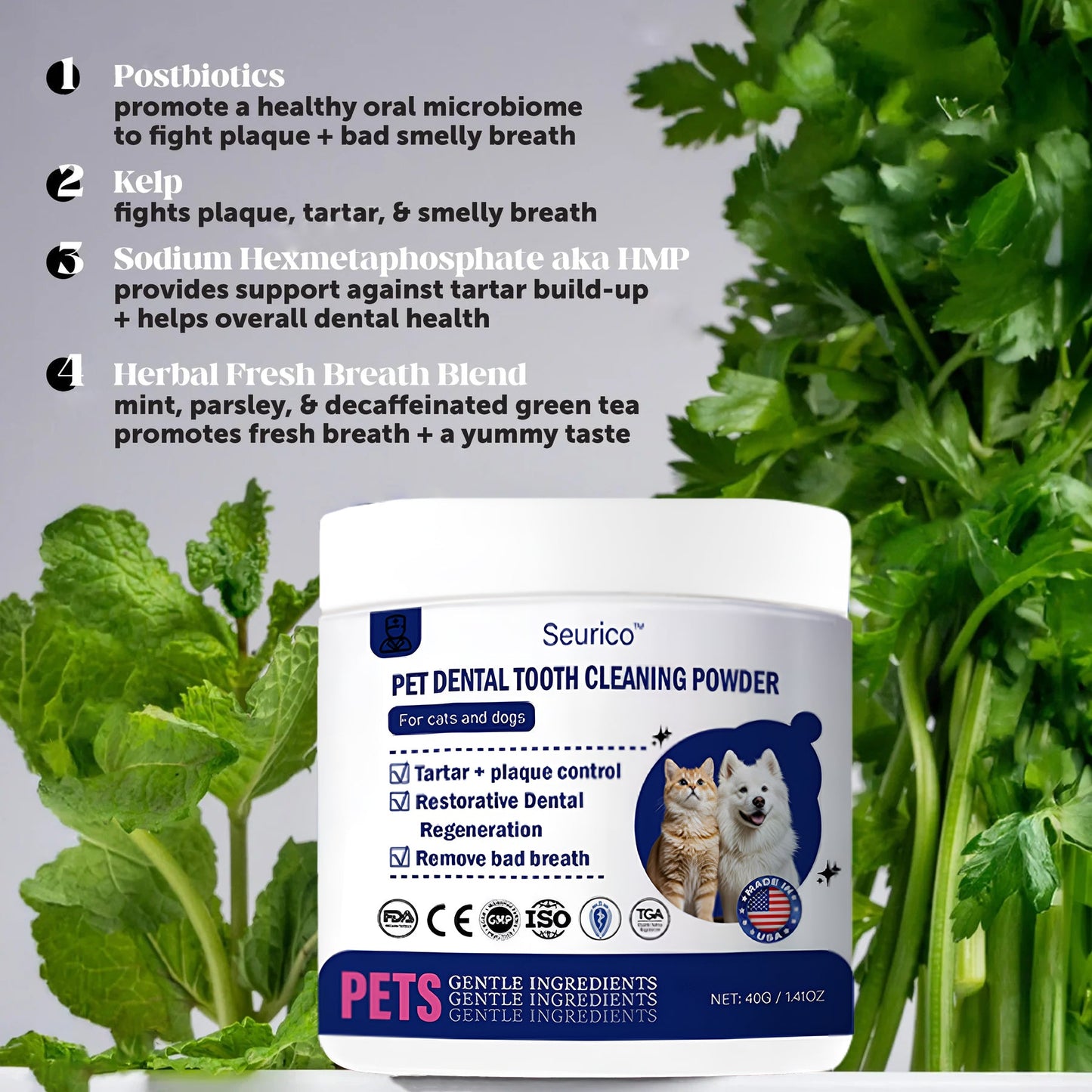 (official Store】LastDay! 70% OFF! - Seurico™Pet Dental Powder -Freshen Breath,Regenerate Teeth &Remove Tartar(AVMARecommended for Cats &Dogs