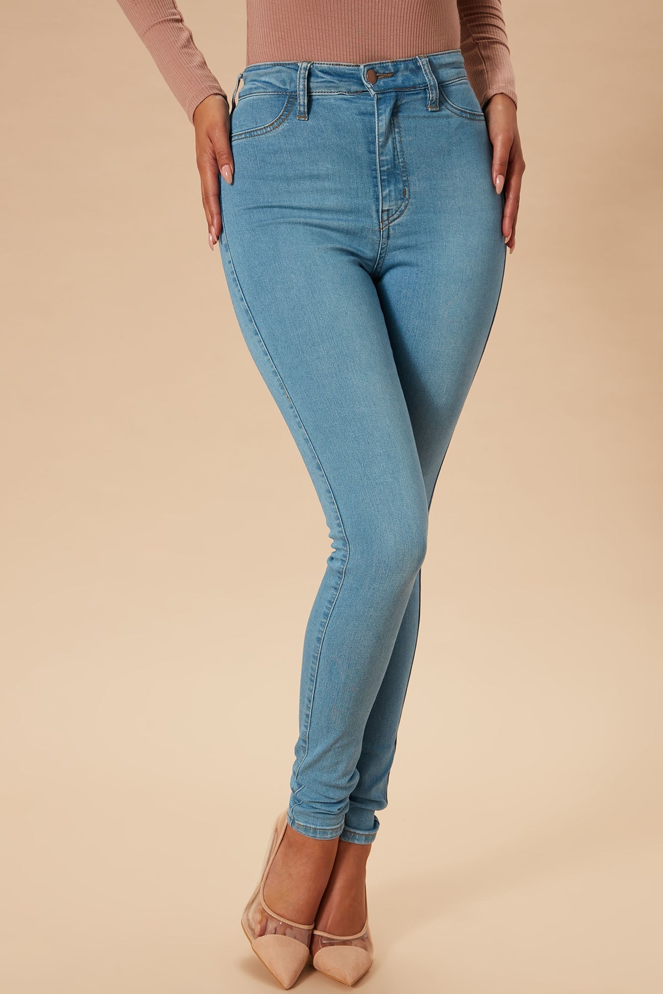 Classic High Waist Skinny Jeans - Light Blue Wash